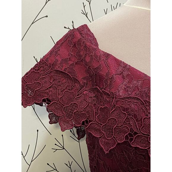 VINTAGE 90s CACHET Burgundy Lace Midi Dress 12 Whimsygoth Romantic Fairytale - Picture 5 of 11